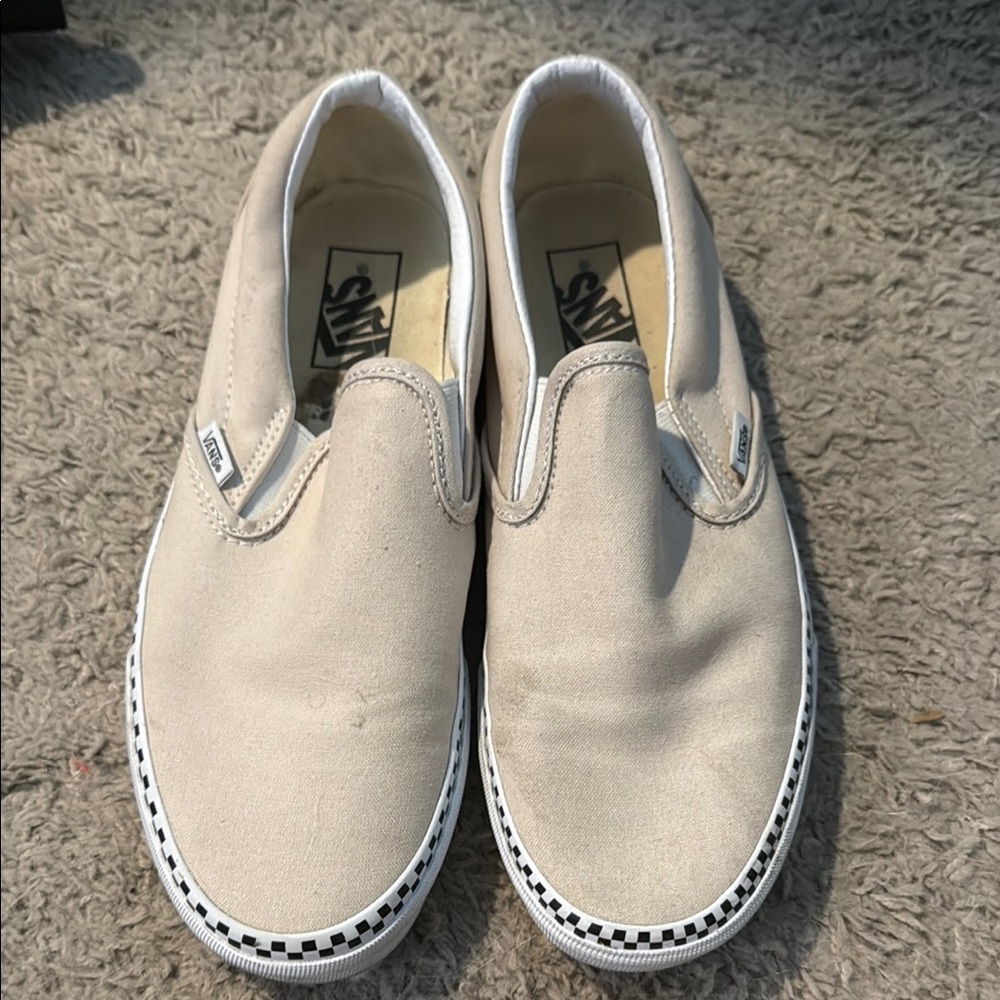 Vans Cream Slip-On Sneakers